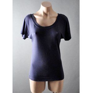 Navy Blue Solid Casual Womens Stretch Round Loose Scoop Neck T-Shirt Top Tee